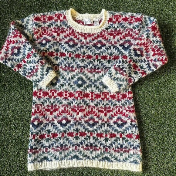 Vintage 90s Ashley mohair blend Aztec pattern sweater - Picture 1 of 4